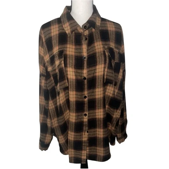Blooming Jelly Long Sleeve Flannel Plaid Top Casual Fall Shacket Size Large - Picture 5 of 8